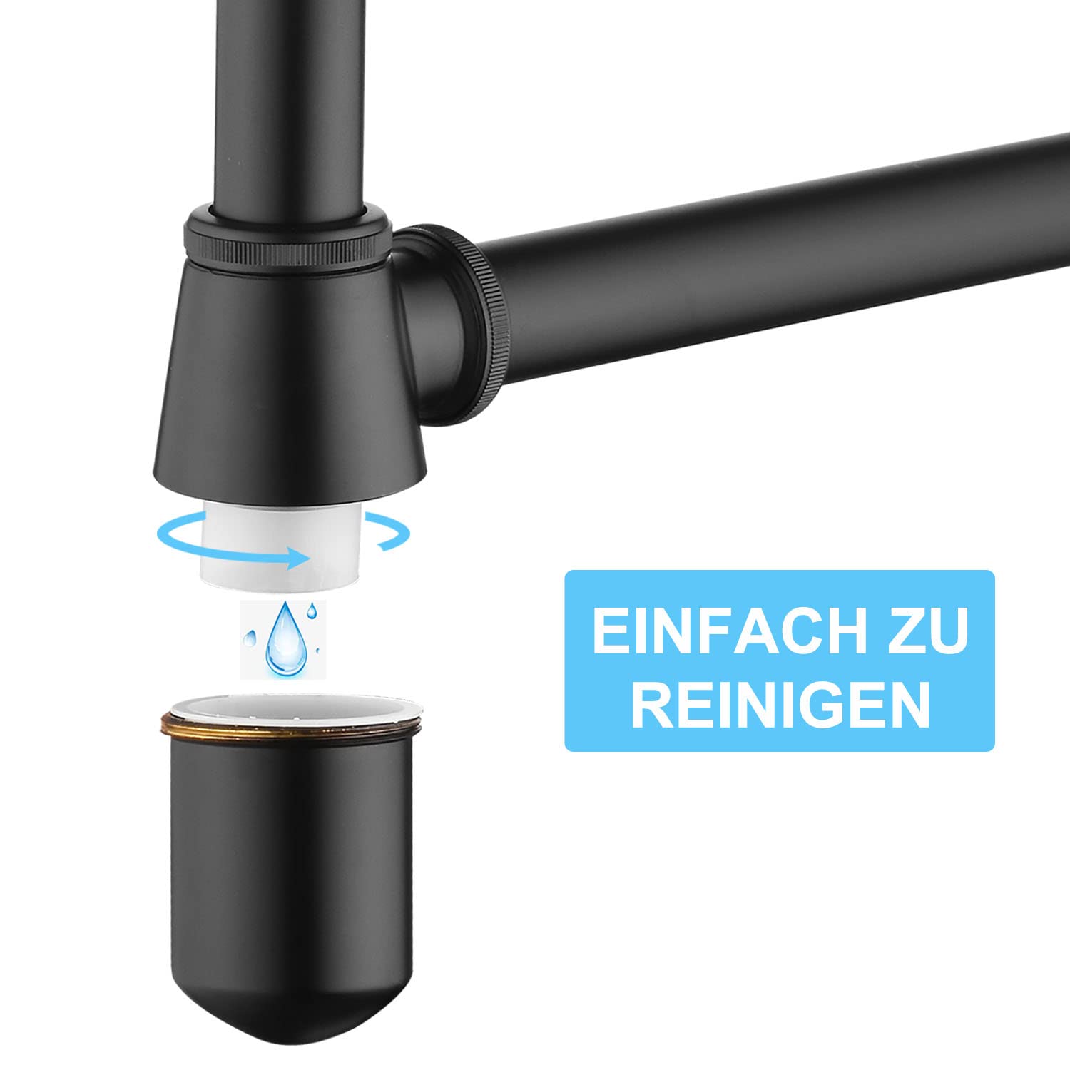 Sifón con desagüe con rebosadero para lavabo, color negro mate – Keymark Universal Tassensiphon y válvula de desagüe baño – Sifón de latón Sifon Pop Up desagüe desagüe lavabo