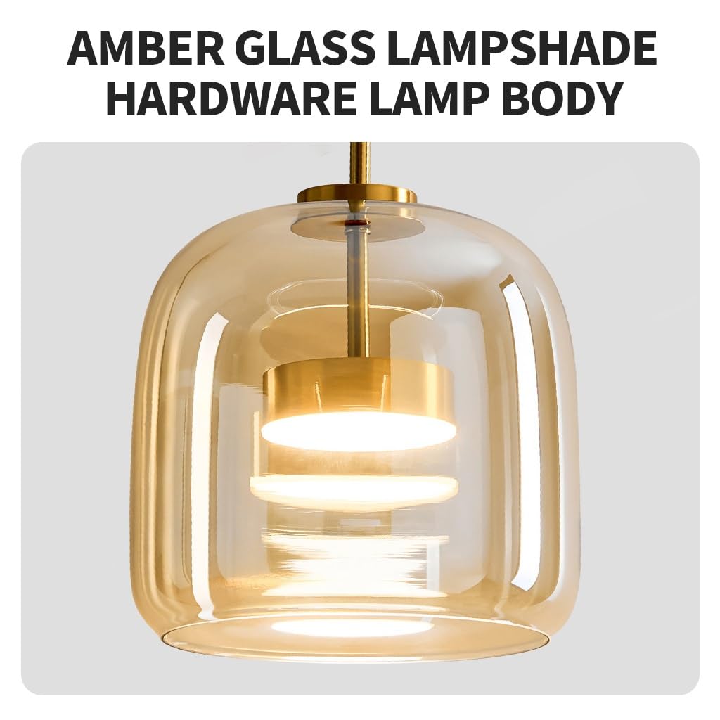 Suspension De Table À Manger, Lampe Suspendue En Verre, Style Vintage Ambré Rétro, Douille E27, Hauteur Réglable, Pour Salles À Manger, Salons, Cuisines Et Restaurants(Amber,33cm)