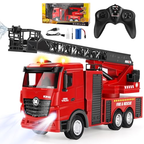Joellfuner Camião bombeiros grande brinquedo, 1:18 camião de bombeiros telescópico brinquedos com escada de resgate extensível, luzes e som, presente para meninos e meninas 3 4 5 6 7 8 anos