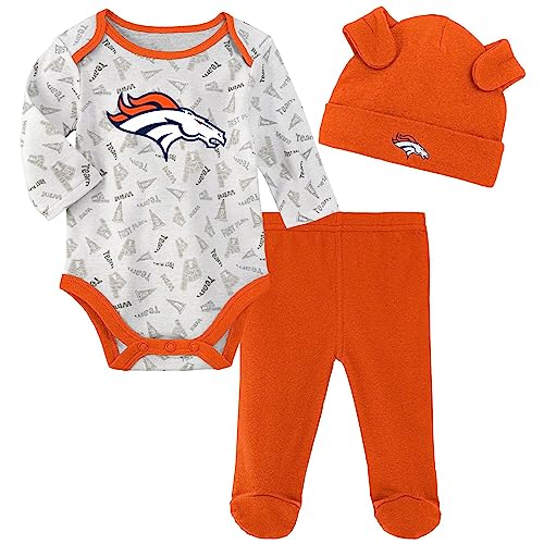 Image of Outerstuff NFL Newborn Infants Greatest Player 3 Piece Long Sleeve Onesie Creeper Bodysuit Hat and Pants Set