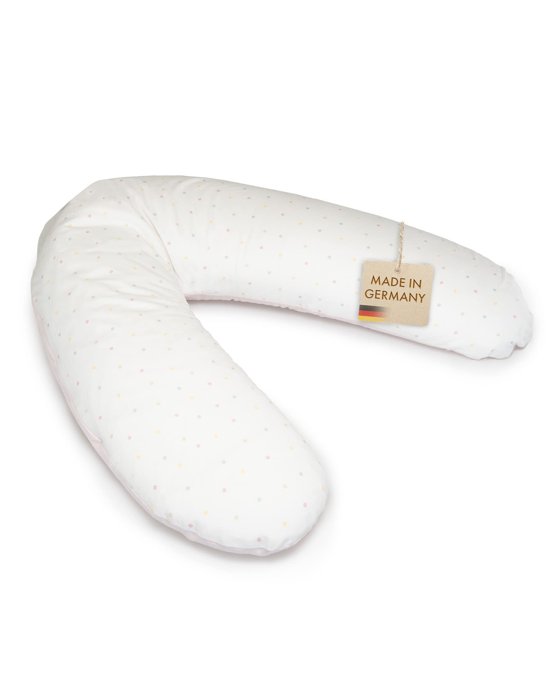 pic bear Cuscino da allattamento collezione Honey, imbottitura morbida in microperle EPS, certificato TÜV, cuscino di stoccaggio (pois colorati – tinta unita Milkypink, 190 cm)