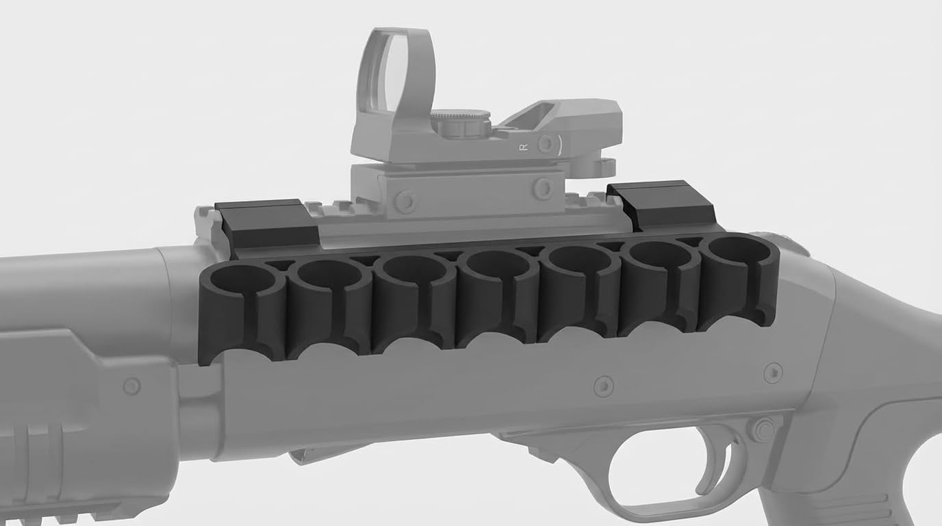 GOTICAL | Combo of 2 | Side Saddle 12 Gauge Shotgun Shell Holder & Tactical Holographic Reflex Red Green Dot Sight 4 Type Reticle | Shotgun Shell Carrier for Shotguns with Picatinny Rail