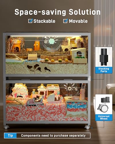 Image of BUCATSTATE Hamster Cage 3.0: Metal Large Rat Cage Stackable with Top Access Easy Assemble 39.3L x 19.7W x 20.6H Inches Dwarf Syrian Hamster Tank for Gerbil Mouse (5.4 ft, White)