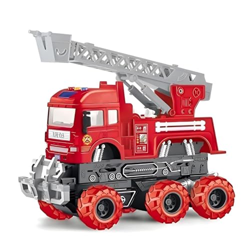 Image of Fire Resque 6x6 with Lights and Sounds Friction Powered Trailer Model Diecast Vehicle Truck Toys Best Birthday Gift for Kids (Fire Resque 6x6 Truck)