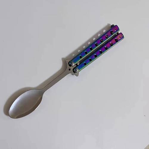 Miniatura 6 de Juego de 2 tenedores y cucharas de mariposa, de acero inoxidable táctico, plegable, estilo abierto, para campamento, senderismo, cocina, barbacoa,