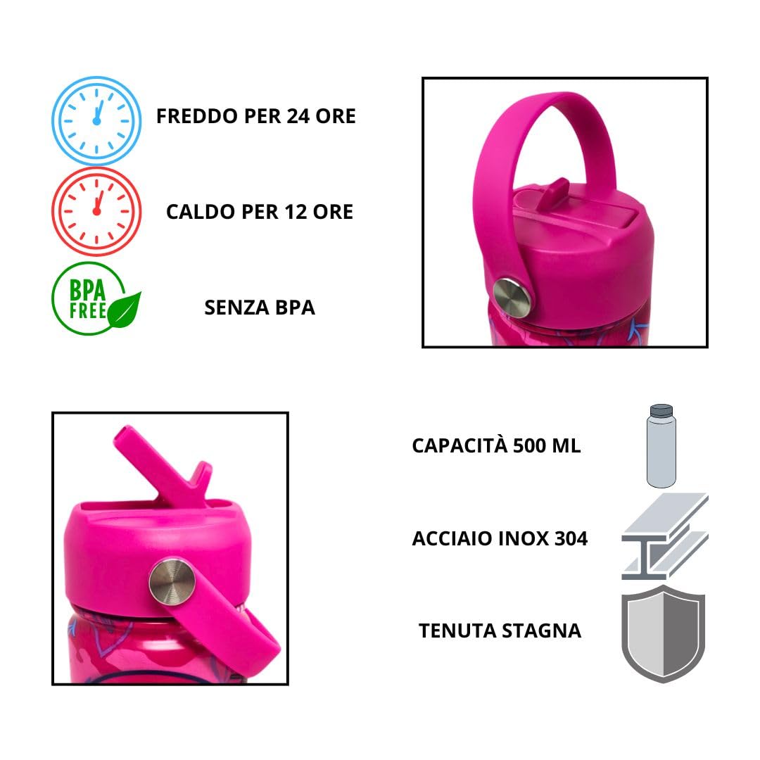 Seven SJ Borraccia Termica e Porta Merenda, Acciaio Inox (Unicorno)