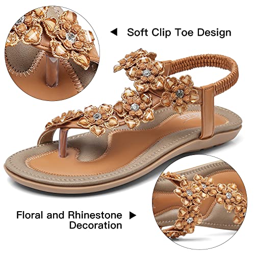 Image of SHIBEVER Flat Sandals for Women Dressy: Size 8 Summer Comfort Flower Dress Sandals- Comfortable Walking Boho Flats Womens Sandal Brown