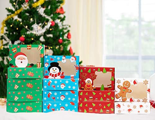 Joy Bang Christmas Cookie Boxes 20PCS Christmas Cookie Gift Boxes with Window Holiday Treat Box for Cookies Christmas Cookie Boxes Containers for Gift Giving Reindeer Santa Snowman gingerbread Man Cookie Boxes