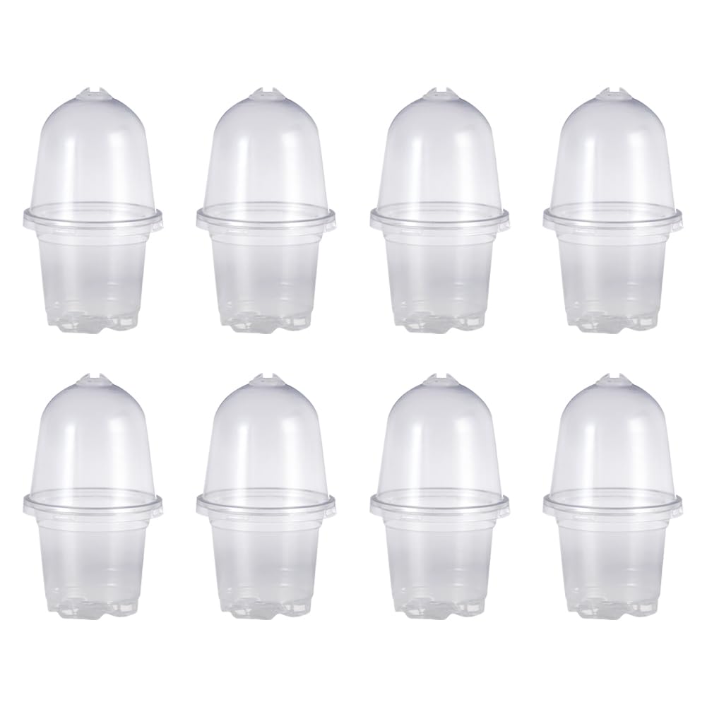 JIHUOO 12 macetas de plástico transparente con cúpula de humedad para plantas pequeñas, macetas de vivero, macetas de semillas, macetas de inicio de semillas, macetas de jardinería de 9 cm