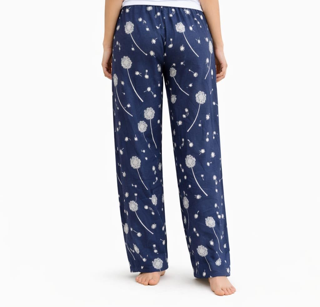 Women's & Girls' Floral Printed Cotton Hosiery Pyjama | Relaxed Fit Nightwear & Loungewear Bottom | Lower for women cotton | Lower women loose fit| Dark Blue-image-42