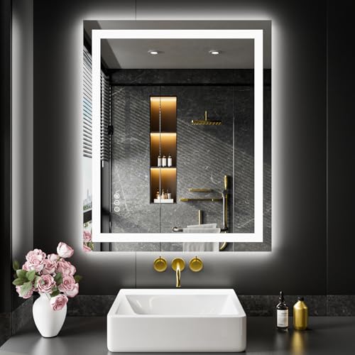 LOAAO 20X28 LED Bathroom Mirror with Lights, Anti-Fog, Dimmable, Backlit + Front Lit, Lighted Bathroom Vanity Mirror for Wall, Memory Function, Tempered Glass, Shatter-Proof, ETL Listed