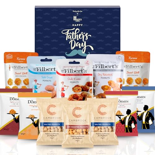 Hatties Gifts Fathers Day Nut Hamper - Premium Mixed Nuts Snack Hamper for Men - Pub Snacks & Nuts Selection for Movie Night Gift Box
