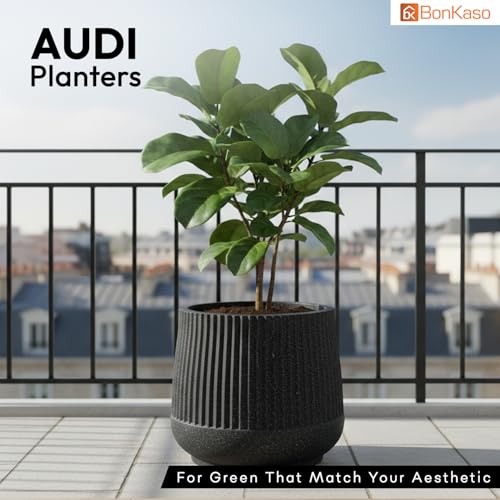 Image of BonKaso 12 Inch Audi Plant Pot for Indoor & Outdoor Use | Heavy Duty Durable Polymer Flower Pot Gamla | Lightweight Modern Planter for Living Room, Balcony, Terrace & Office Decor (Dark Grey)