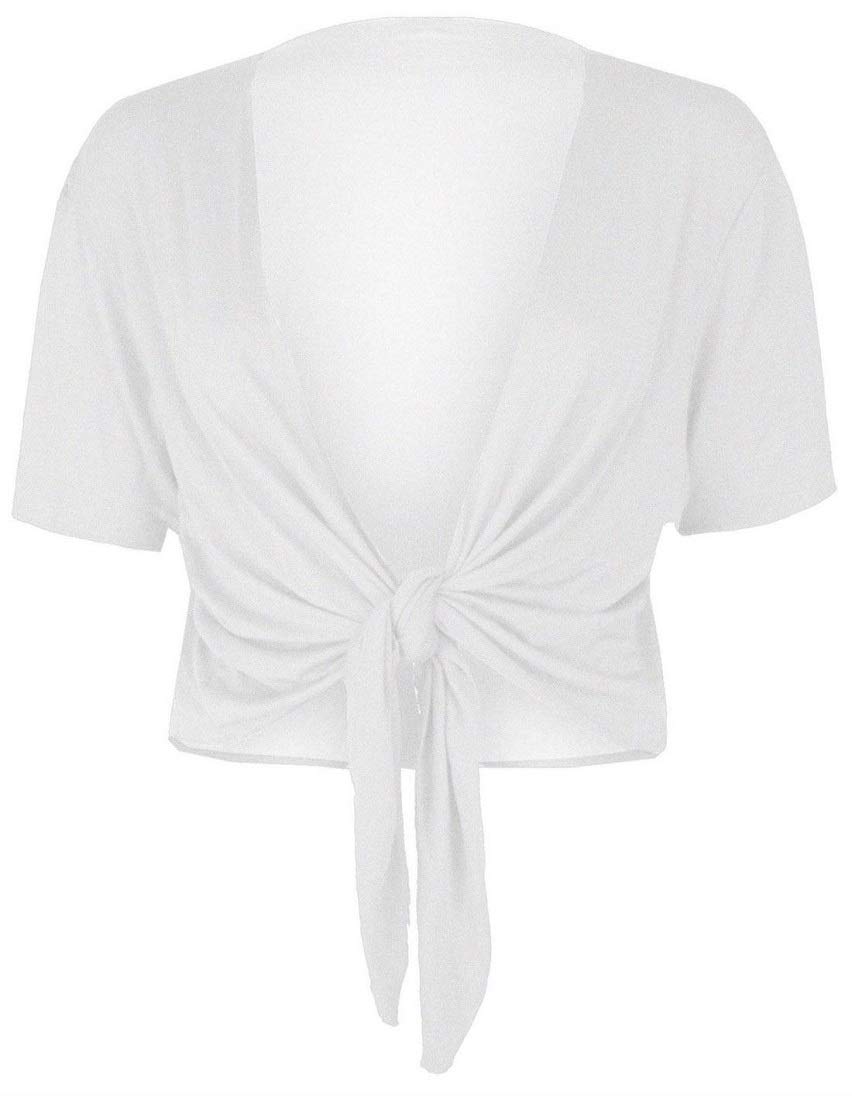 Gostyles Women's Cream Gostyles® Plain Tie-Up Front Cropped Bolero Shrug, Short Sleeve Lightweight Summer Cover-Up Crop Cardigan Blouse (, Xl)