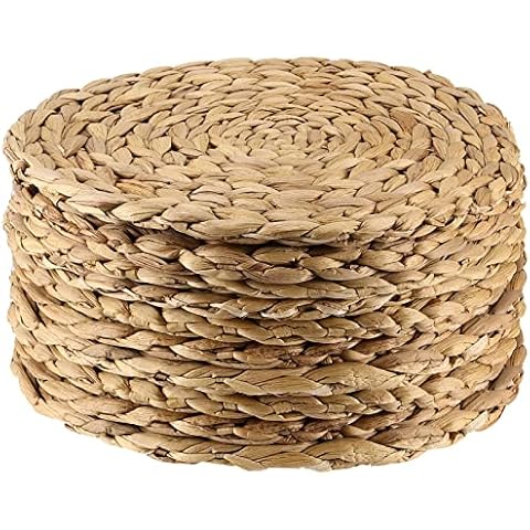 MANCHAP 10 Pack 30cm Water Hyacinth Woven Placemats, 12 Inch Round Natural Placemats, Large Handmade Wicker Table Mats for Table Top, Dining Table Cover