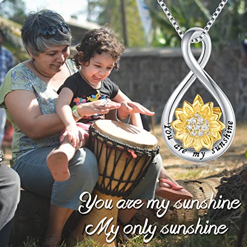 You Are My Sunshine Necklace Sunflower Jewelry For Women - 925 Sterling Silver Infinity Spinner Sun Flower Cz Pendant Necklace Birthday Mother's Day Gifts For Girls Mother Daughter Chain 18"+2" #TOP1