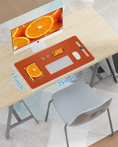 Image of Leather Desk Pad Protector,Mouse Pad,Office Desk Mat, Non-Slip PU Leather Desk Blotter,Large Desk mat,Waterproof Keyboard mat for Office /Home /Decor (Orange,35 inch x 17 inch)