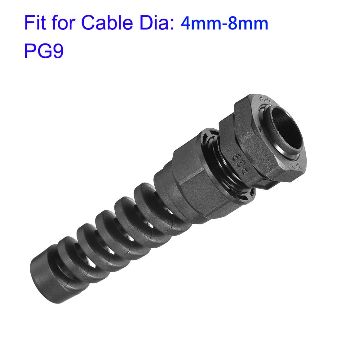 MACHSWON 10 Pcs PG9 Cable Gland 4-8mm Wire Hole Waterproof Nylon Connector with Bend Protection and Locknut - Image 2
