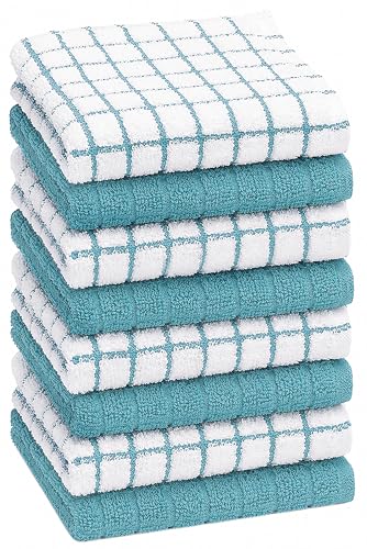 Bumble Dish Cloths (8 Pack) | 12" x 12" | 100% Cotton Kitchen Towels | 405 GSM | Soft, Highly Absorbent & Durable Dish Towels for Kitchen | Aqua