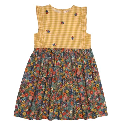 Image of Kids Girls Printed Embroidered Fusion Dress | Handmade Crafted Designer Ethnic Wear | 100% Cotton