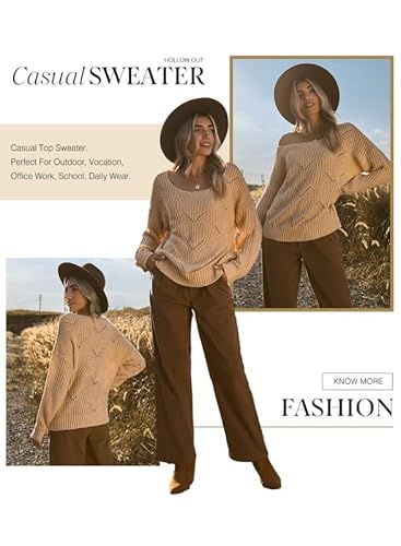 Dokotoo WG5W272154-16-M Womens Juniors Crewneck Fall Sweaters For Women Long Sleeve Solid Hollow Out Fashion Casual Loose Plain Chunky Knit Pullover Sweaters thumb #3