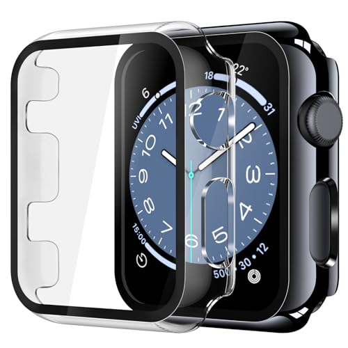 Image of Misxi Case with Screen Protector for 42mm Apple Watch Series 3 /2 | 2-Pack Cover with Tempered Glass for 3 /2, Scratch Resistant Sensitive Touch, 1 Jet Black + 1 Transparent