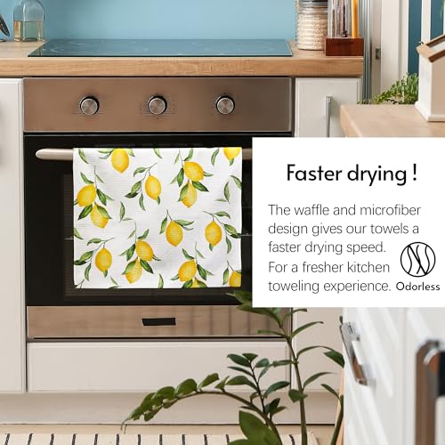 Image of Eulnars Kitchen Towels, Premium Dish Towels for Kitchen Drying, 18 inch x 30 inch Microfiber Kitchen Towel Set, Quick Dry Tea Towels, Watercolor Lemon Series, 2-Pack