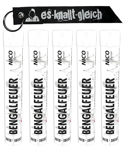 Bengalfeuer je 5 Stück in Rot Blau Gelb Grün Orange Pink Weiß von NICO Europe mit Anhänger (Weiß Blink)