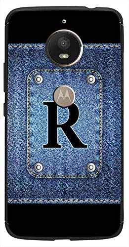 Image of Amazon Brand - Solimo Designer Button Jeans Alphabet-R Printed Soft & Flexible Hybrid Back Case Mobile Cover for Motorola Moto E4 Plus