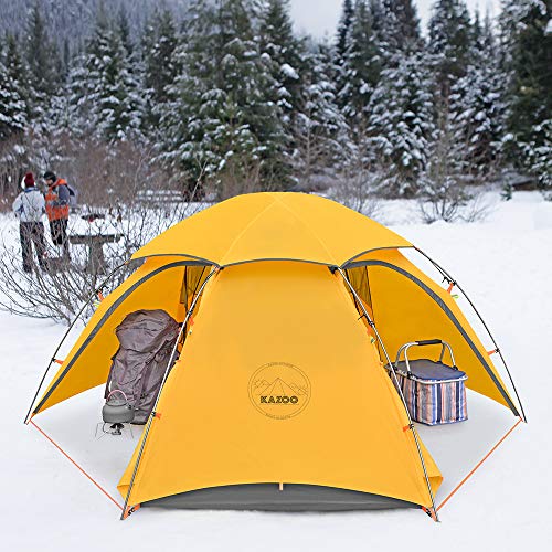 Kazoo Waterproof Backpacking Tent Ultralight 1/2 Person Lightweight Camping Tents 1/2 People Hiking Tents Aluminum Frame Double Layer (2P Yellow) #TOP2