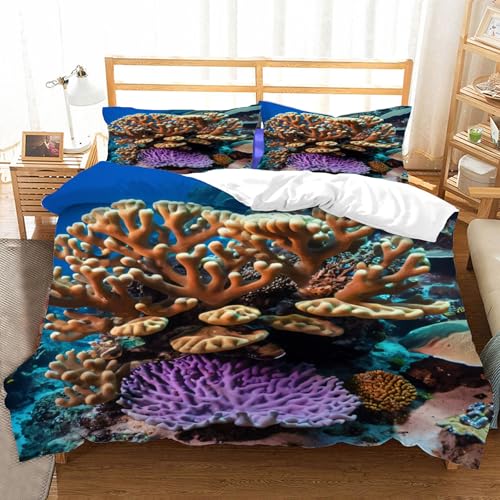 Housse de couette microfibre 240x260 fermeture éclair motif corail - 2