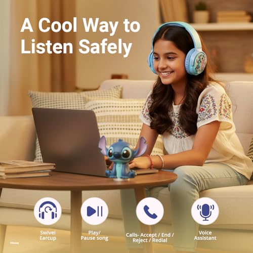 Image of Disney Stitch Bluetooth Headphones with Mood Light Gift Set for Kids | Soft Padded Foldable Swivel Cups | Safe 85dB Vol Limit | | Aux Input | 22H Playtime | Perfect for Boys & Girls, Ages 5-16