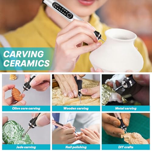 Image of Serplex Electric Engraving Pen with 37 Bits, 3 Gears Speed 5000-18000 RPM, USB Rechargeable Cordless Engraving Machine, Mini Rotary Tool DIY Rotary Engraver for Jewelry Wood Glass Stone Carving