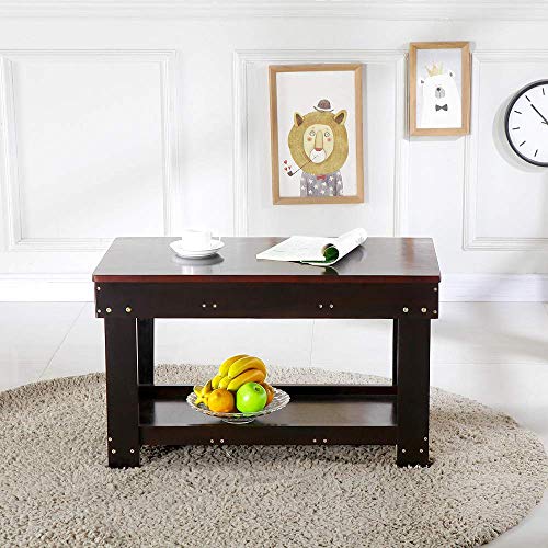 Image of YouHi Kids Activity Table with Board for Bricks Activity Play Table (Dark Brown)