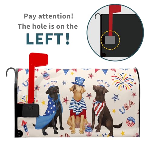Image of 25.5 inchx21 inch Patriotic Dogs Mailbox Cover Magnetic 4th of July Puppy Waterproof Mailbox Wrap Independence Day USA Stars Letter Post Cover Large Size for Garden Yard Outdoor Decor