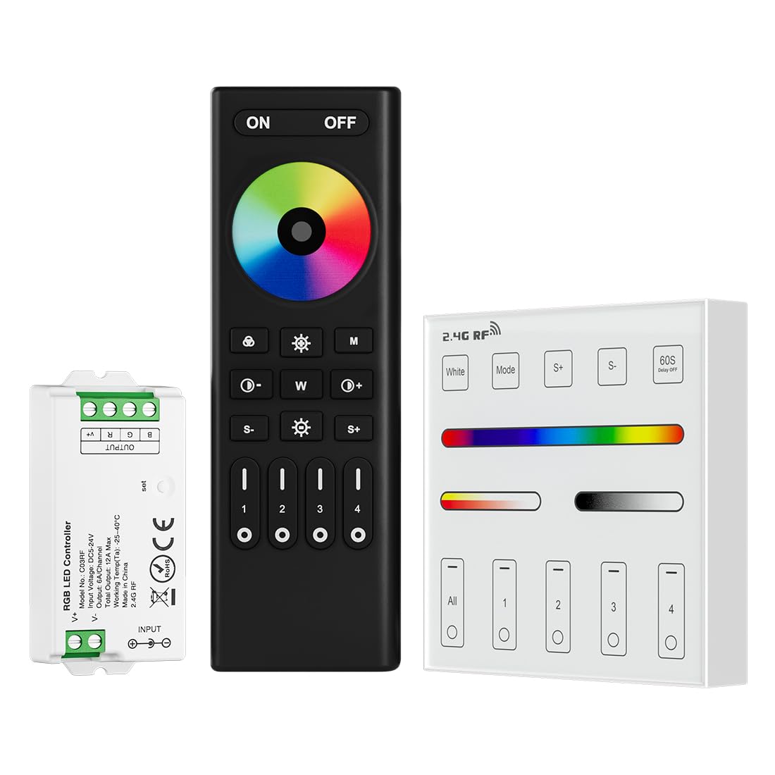 BTF-LIGHTING RF 2.4GHz Wireless Remote RC03RFB & C03RF Tuya LED Controller Kit FCOB SMD PWM RGB (+ R G B) 4PIN LED Strip, WR01RF RF 4 Zone Group Control RGB Wall Mounted Smart Panel Remote