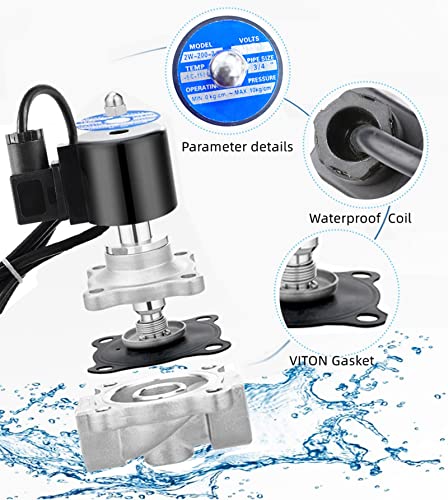 Aomag Normally Closed Water Fountain Solenoid Valves, 3/4 Inch Npt Ac 110V Stainless Steel Viton Electric Underwater Solenoid Valve For Water thumb #4