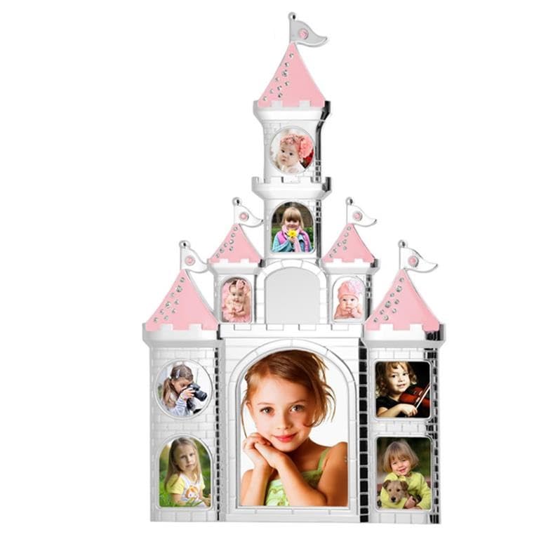 Cadre photo enfant château rose DRW le cadeau de naissance idéal en métal