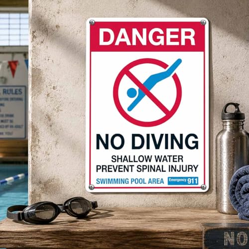 Señal de piscina No Bucear Área de Agua Somera 8x12 pulgadas miniatura 7