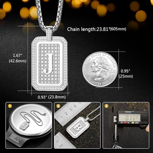 Initial Pendant Necklace Men Women Uppercase Silver Letter Diamond A-Z Stainless Steel Box 22 Inch2