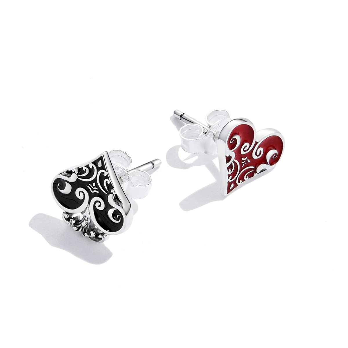 YCTTKDD 925 Sterling Silber Stil Poker Ohrstecker Vintage Muster Rot Schwarz Herz Ohrstecker für Frauen Party Schmuck Victoria