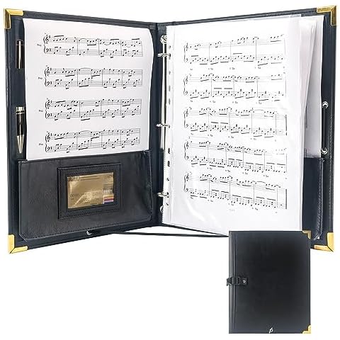 GraduatePro Sheet Music Choir Folder Black, 3 Rings Binder 12.5" x 10" Piano Music Binder with Elastic Band,10 Pockets for Sheets 8.5 * 11/A4 Cover