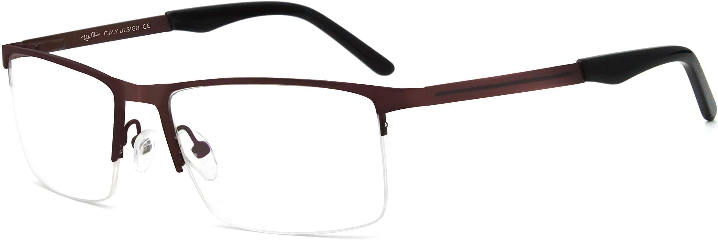 Richmode Metal clear lens eyeglasses non prescription fashion glasses for men rectangular big size semi rimless eyeglasses brown