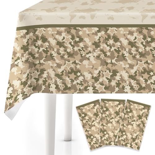 Lianxuia 3Pcs Army Plastic Tablecloth 54 x 108 Inch Camo Party Table Cover Disposable Military Themed Table Cloth for Hunting Camouflage Army Birthday Party Decorations