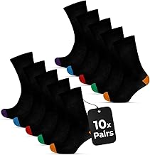 10 Pairs Mens Crew Socks Cotton Rich | Black Socks Colour Heels Toes | Everyday Casual Wear, Home, Work, Indoor/Outdoor Sports, Running & Athletic Wear | Soft, Durable & Quick Drying Mens Socks 7-11