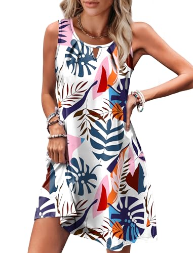 Image of RUMIA Swimsuit Coverup for Women Summer Sleeveless Beach Dress | Crew Neck, Pockets, Eyelet, Boho, Above knee Length, A-Line. Everyday wear, Sundresses, Cruise Wear, Vacation essential