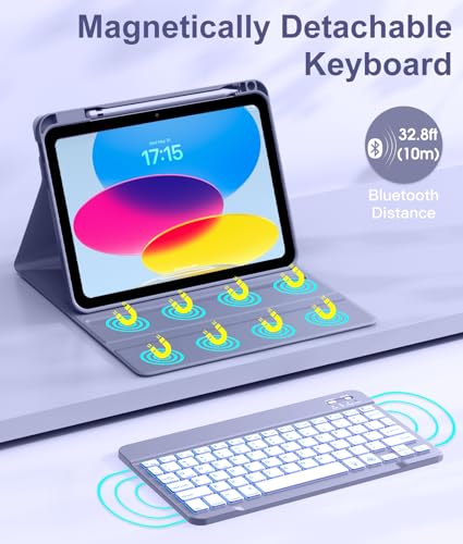 Image of Hamile for iPad 11th 10th Generation Case with Keyboard - 7 Colors Backlit Wireless Detachable Folio Keyboard Cover with Pencil Holder for iPad 11-inch A16 2025 10th Gen 10.9 Inch 2022 (Blue Gray)