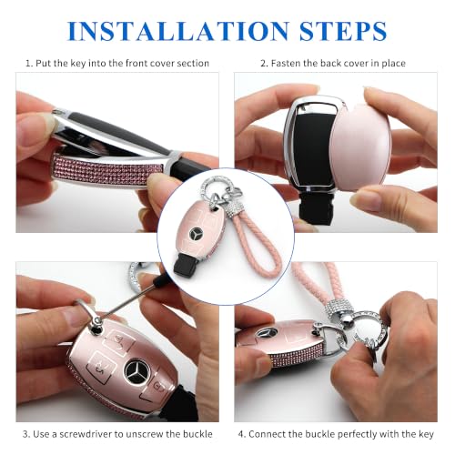 Image of Creativity for Mercedes Benz key cover and keychian (Pink Combination)