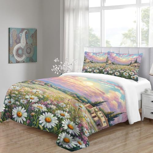 Linge de lit daisy 3D avec fermeture éclair cachée microfibre douce 260x220 - 5