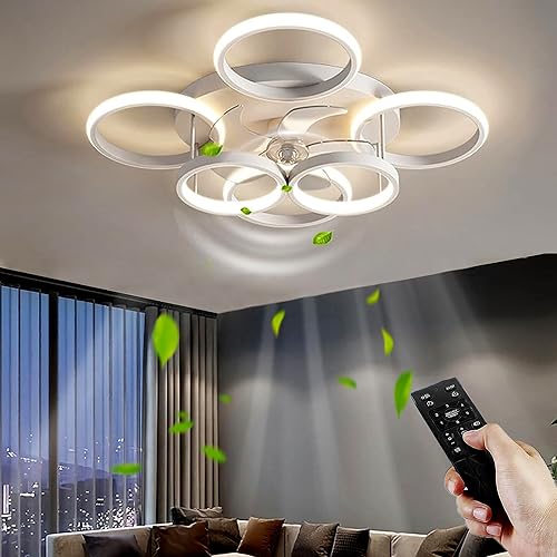 Anzhuang - Ventilador de techo con luz, 60 W araña ventilador de techo, techo LED, ventilador silencioso de techo, para sala de estar y dormitorio. Blanco